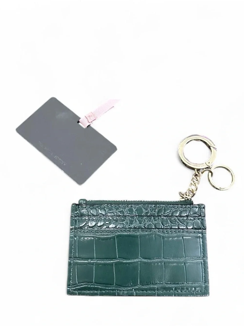 Victoria's Secret Green Croc-Embossed Card Holder Keychain with Mirror
